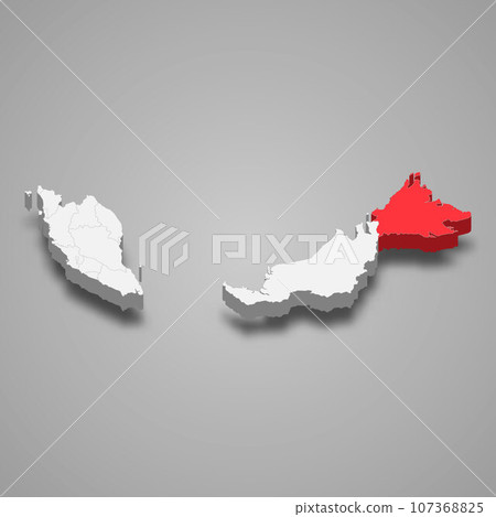 Sabah state location within Malaysia 3d map 107368825