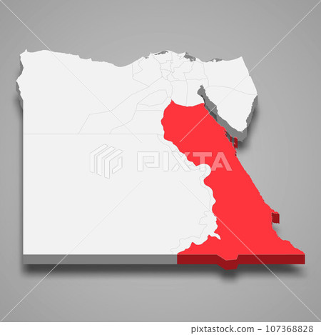 Red Sea region location within Egypt 3d map 107368828