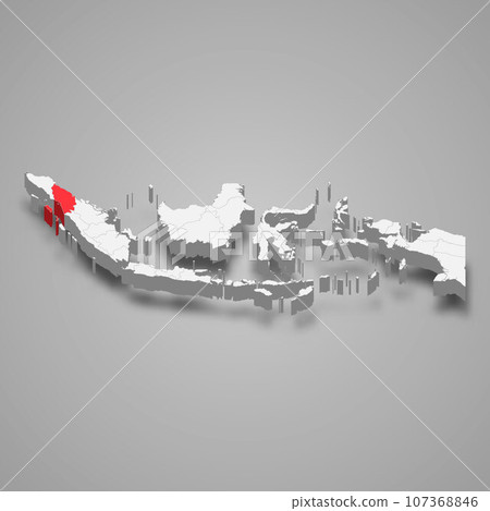 North Sumatra province location Indonesia 3d map 107368846