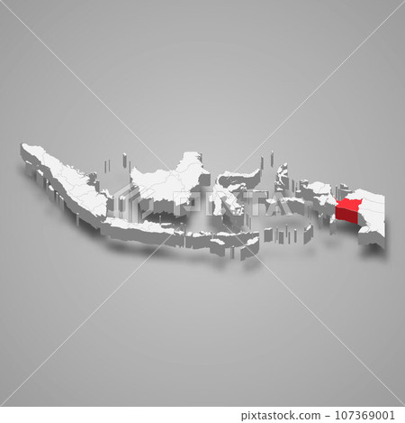 Central Papua province location Indonesia 3d map 107369001