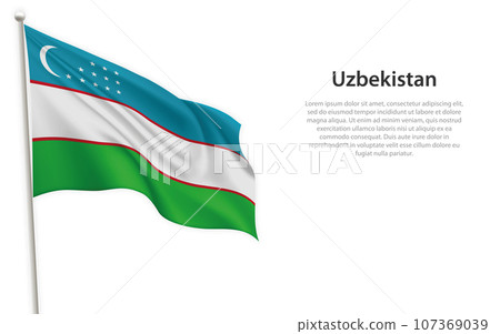 Waving flag of Uzbekistan on white background. Template for independence day 107369039