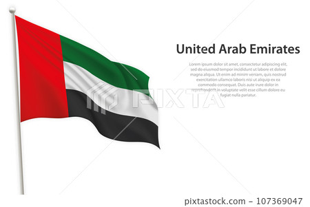 Waving flag of United Arab Emirates on white background. Template for independence day 107369047
