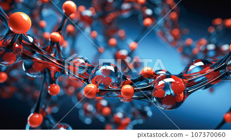 Molecules model. Molecular structure at the atomic level. Medical background 107370060