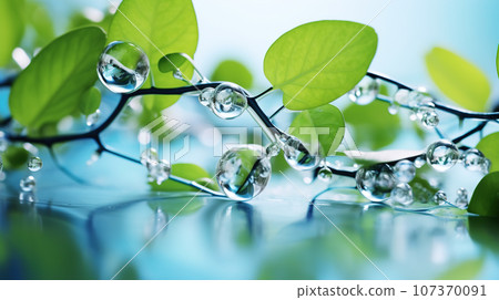 Plant leaves with water drops. Ecology concept 107370091