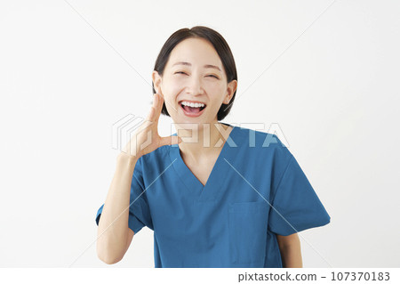 Female doctor talking white background 107370183