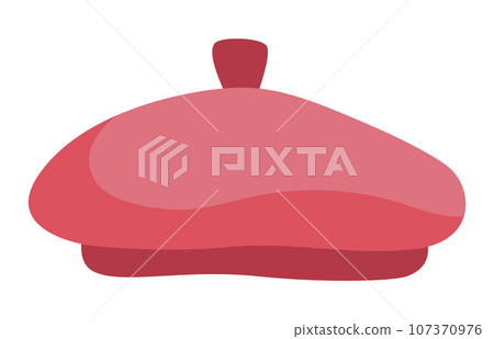 Vector red beret icon. Traditional French hat. Head accessory illustration isolated on white background. Vector red beret icon. Traditional French hat. Head accessory illustration isolated on white background. 107370976