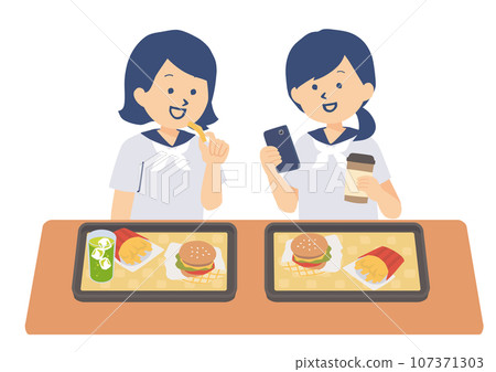 學生與朋友吃速食的插圖 學生與朋友吃速食的插圖 107371303