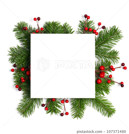 Christmas frame of tree branches Christmas frame of tree branches 107371480