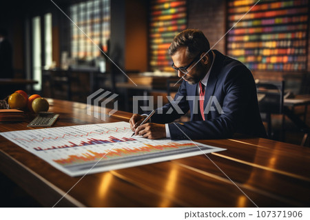 [AI generated image] A man in a suit working 107371906