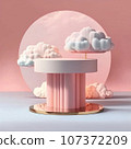 Pink podium illustation with Clouds for promotional product. AI Generated 107372209