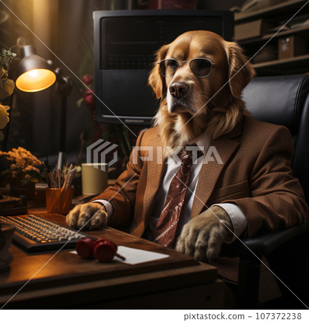 [AI generated image] Dog in suit wearing sunglasses 107372238