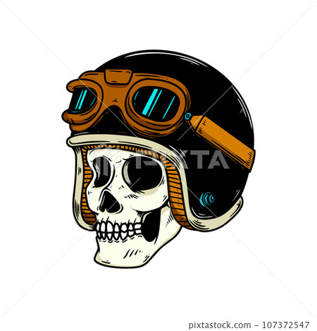 Illustration of skull in racer helmet. Design element for logo, label, sign, poster. Vector illustration Illustration of skull in racer helmet. Design element for logo, label, sign, poster. Vector illustration 107372547
