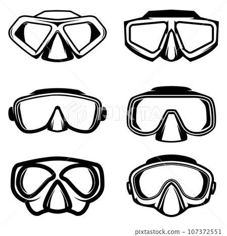Set of Illustrations of diver masks. Design element for logo, label, sign, emblem, poster. Vector illustration 107372551
