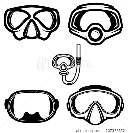 Set of Illustrations of diver masks. Design element for logo, label, sign, emblem, poster. Vector illustration 107372552