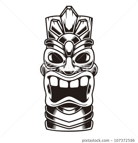 Illustration of tiki idol. Design element for logo, label, sign, poster. Vector illustration 107372586
