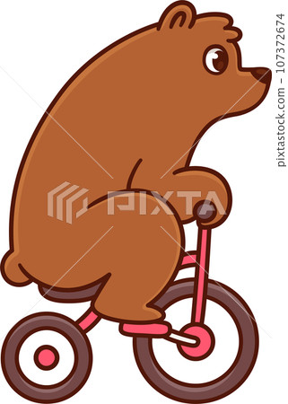 Cartoon bear on bicycle drawing 107372674