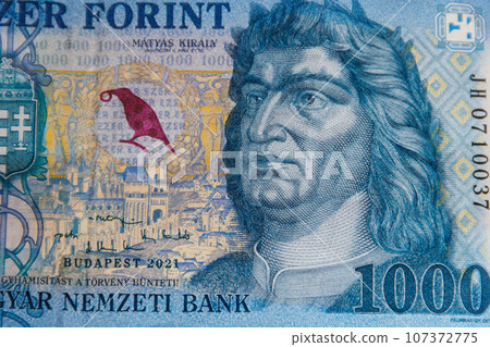 Macro shot of 1000 Hungarian forint bill Macro shot of 1000 Hungarian forint bill 107372775