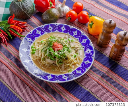 Mushroom and mentaiko soup pasta Mushroom and mentaiko soup pasta 107372813