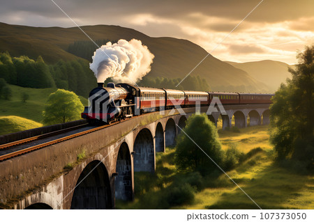 ancient passenger long-distance train rides at speed 107373050
