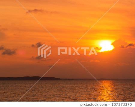 Beautiful summer evening view - Sunset over Lake Kasumigaura Beautiful summer evening view - Sunset over Lake Kasumigaura 107373370