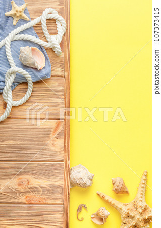 Summer holiday background with beach items. Summer holiday background with beach items. 107373415