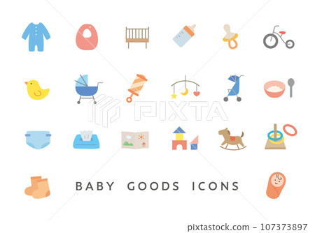 Baby products icon set (flat) 107373897