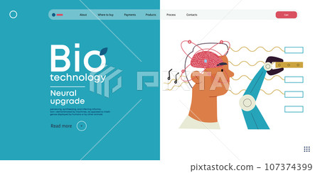Bio Technology, Brain implant, Neural upgrade -modern flat vector concept illustration of brain implant, integration, enhanced cognitive abilities. Pushing boundaries of potential, neural upgrades Bio Technology, Brain implant, Neural upgrade -modern flat vector concept illustration of brain implant, integration, enhanced cognitive abilities. Pushing boundaries of potential, neural upgrades 107374399