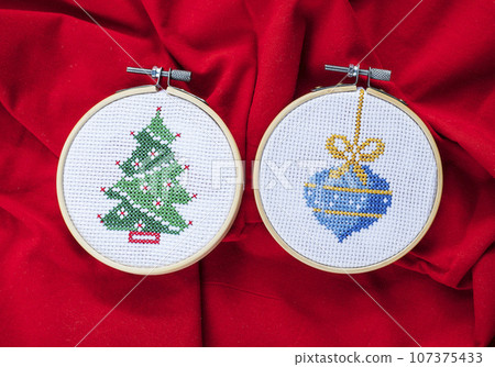 Handmade cross-stitch Christmas decoration 107375433