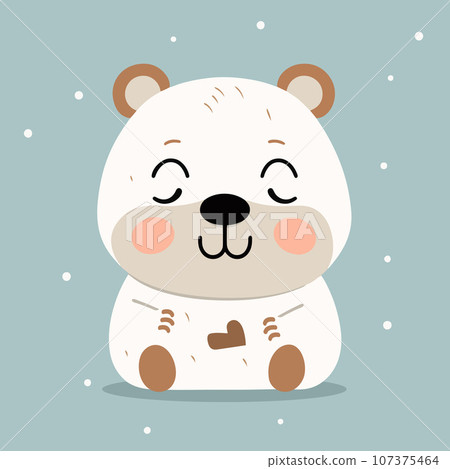 Cute happy cartoon polar bear in winter. Adorable wild baby animal daydreaming 107375464