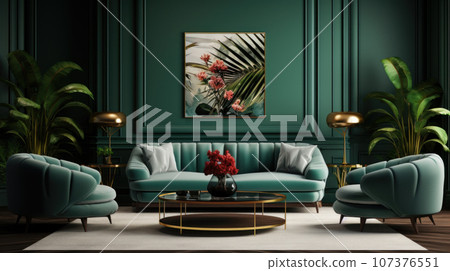 Luxury home interior in green shades 107376551