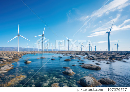 Offshore farm with wind turbines Offshore farm with wind turbines 107376757