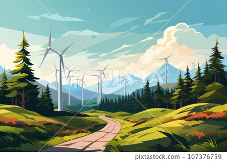Wind turbines in the mountains Wind turbines in the mountains 107376759