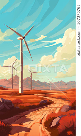 Wind turbines in the desert Wind turbines in the desert 107376763