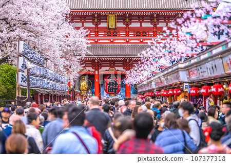 Tokyo cityscape in Japan Sensoji Temple is crowded in spring. People, people, people...The pre-coronavirus crisis, the threat of a wave of people...Escape from the coronavirus and move towards an era of hope Tokyo cityscape in Japan Sensoji Temple is crowded in spring. People, people, people...The pre-coronavirus crisis, the threat of a wave of people...Escape from the coronavirus and move towards an era of hope 107377318
