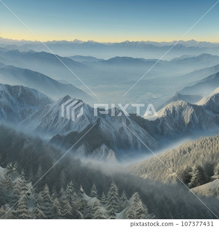 Snowy Mountains in a Dreamy Haze in Kashmir, india 107377431