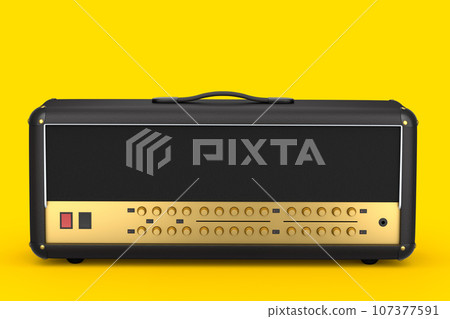 Classical electric and acoustic guitar amplifier isolated on yellow background. Classical electric and acoustic guitar amplifier isolated on yellow background. 107377591