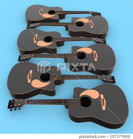 Set of electric acoustic guitar isolated on blue background. Set of electric acoustic guitar isolated on blue background. 107377608