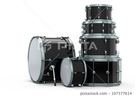 Set of realistic drums or drumset on white background 107377614