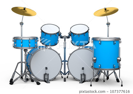 Set of realistic drums with metal cymbals or drumset on white background Set of realistic drums with metal cymbals or drumset on white background 107377616