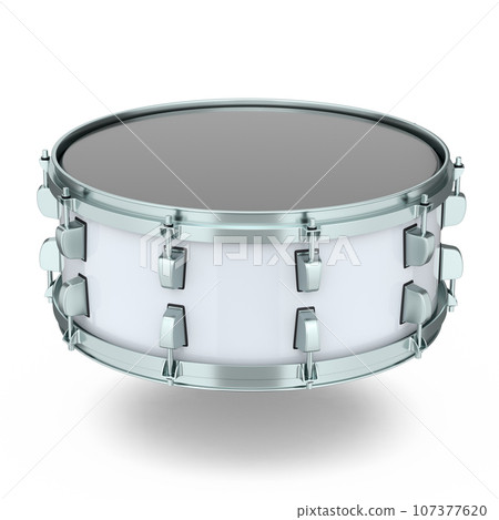 Realistic drum on white background. 3d render concept of musical instrument 107377620