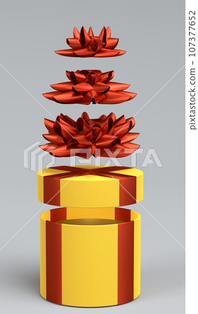 Gift boxes with ribbon and bow for Merry Christmas flying and falling on grey 107377652