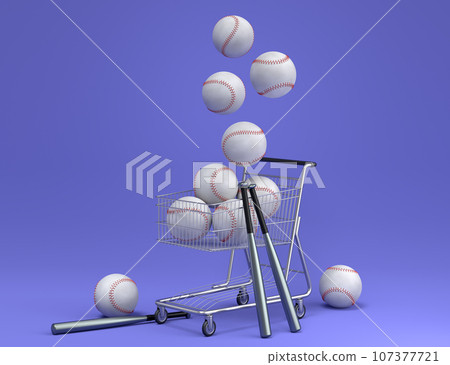 Set of ball like basketball, football and golf in shopping cart on violet 107377721
