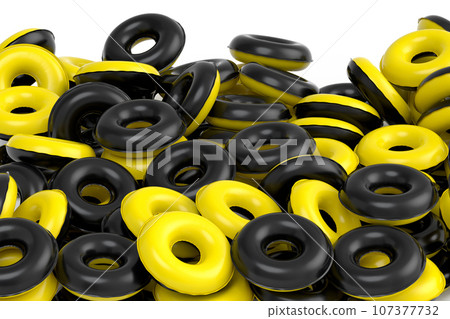 Pile of inflatable ring for swimming pool isolated on white background Pile of inflatable ring for swimming pool isolated on white background 107377732