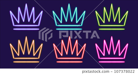 Neon Crown Set. glowing desktop icon, neon sticker, neon figure, glowing figure, neon geometrical figures  107378022