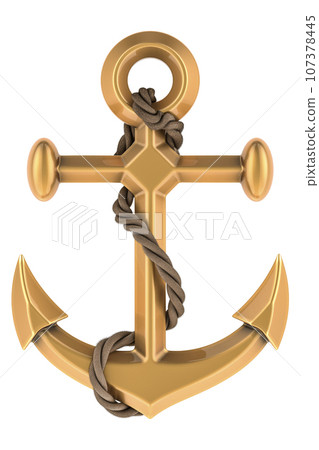 Anchor with rope, 3D rendering Anchor with rope, 3D rendering 107378445