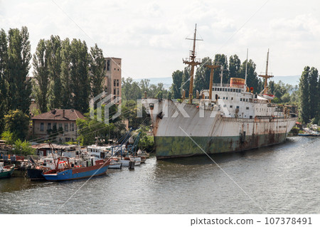Varna port view with old industrial ship Varna port view with old industrial ship 107378491