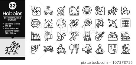 Hobbies outline icons set.  107378735