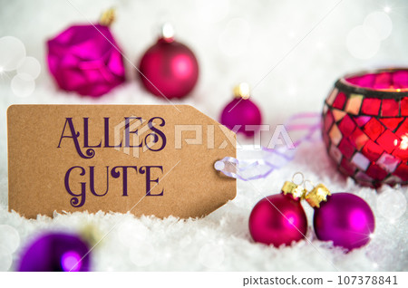 Label Alles Gute, Means Best Wishes, Christmas And Winter Background With Snow Label Alles Gute, Means Best Wishes, Christmas And Winter Background With Snow 107378841