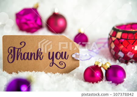 Label With Text Thank You, Christmas And Winter Background With Snow Label With Text Thank You, Christmas And Winter Background With Snow 107378842