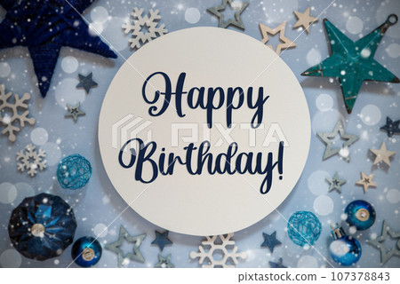 Christmas Decor With Snow And Text Happy Birthday Christmas Decor With Snow And Text Happy Birthday 107378843